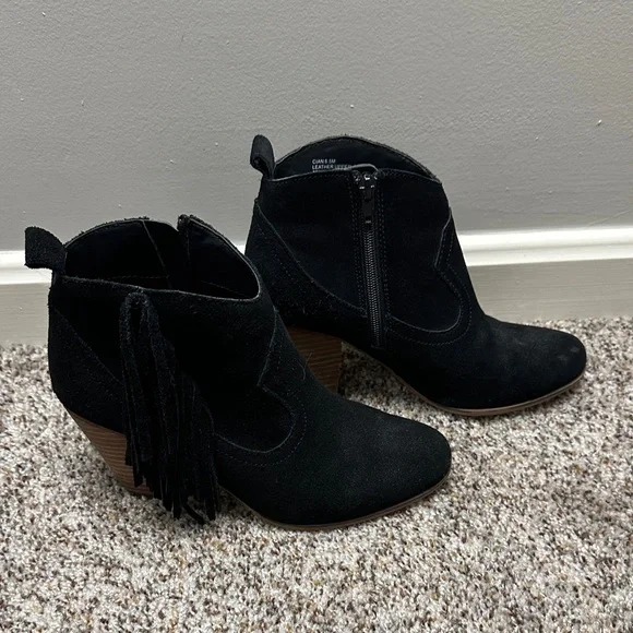 Black Suede Ankle Boots with Fringe - Picture 1 of 7